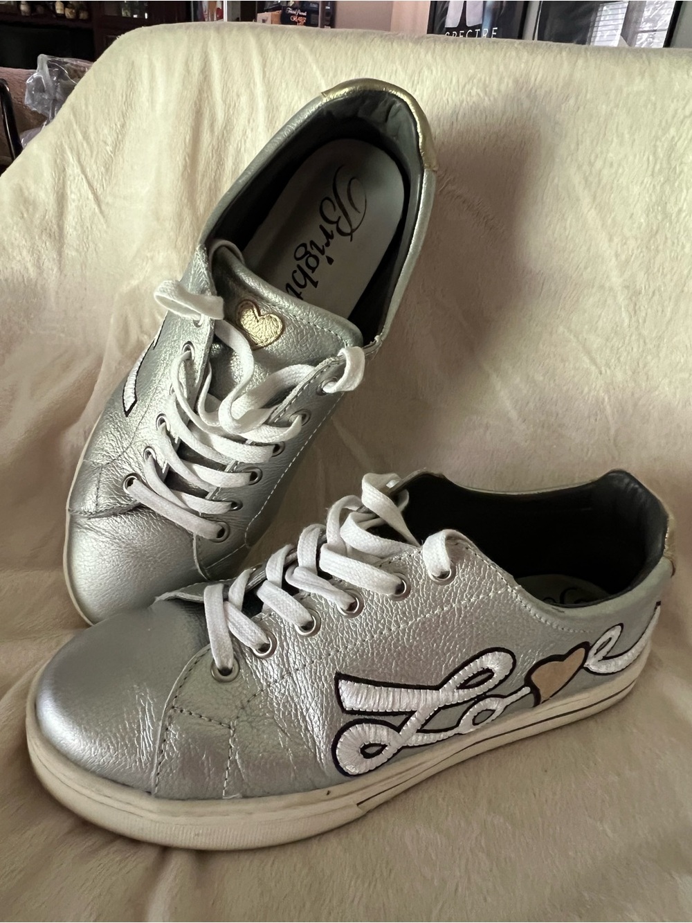 Brighton Silver Metallic Lace-Up Sneakers with Heart Detail